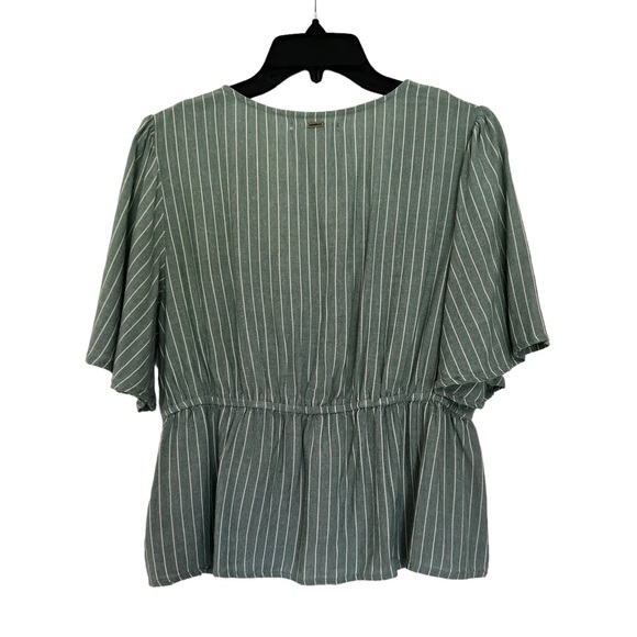 O’Neill Wes Stripe Moss Green V-neck Peplum Top Flowy Short Sleeve Women Size XL - Picture 6 of 11